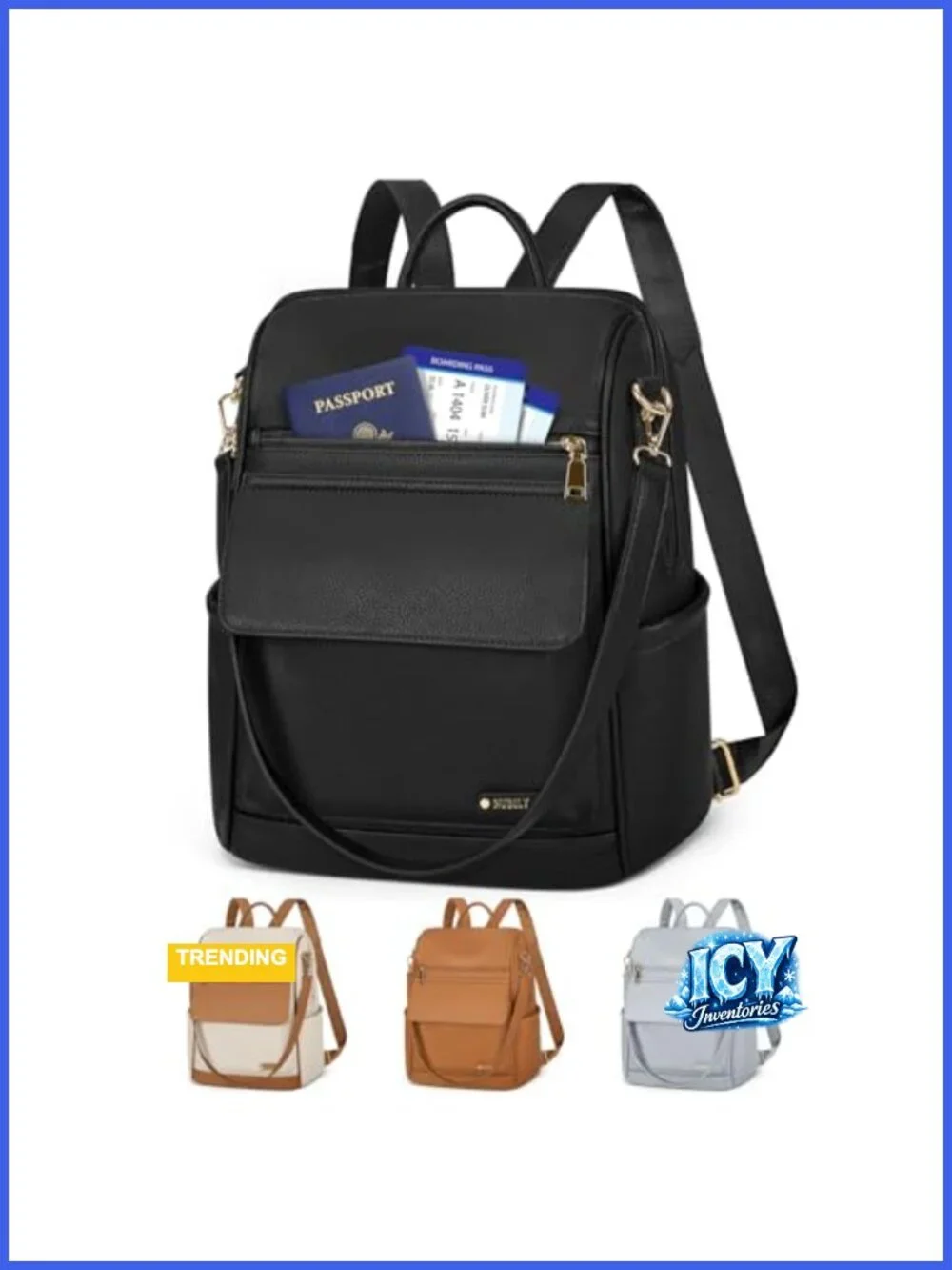 Women's PU Leather Anti-Theft Convertible Travel Backpack Purse with Laptop